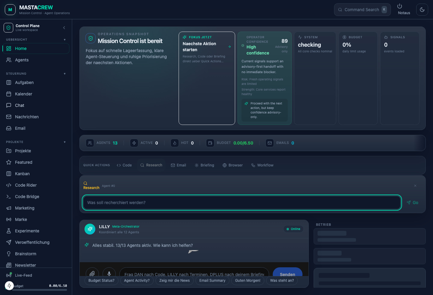 mastaCREW Mission Control — Dashboard