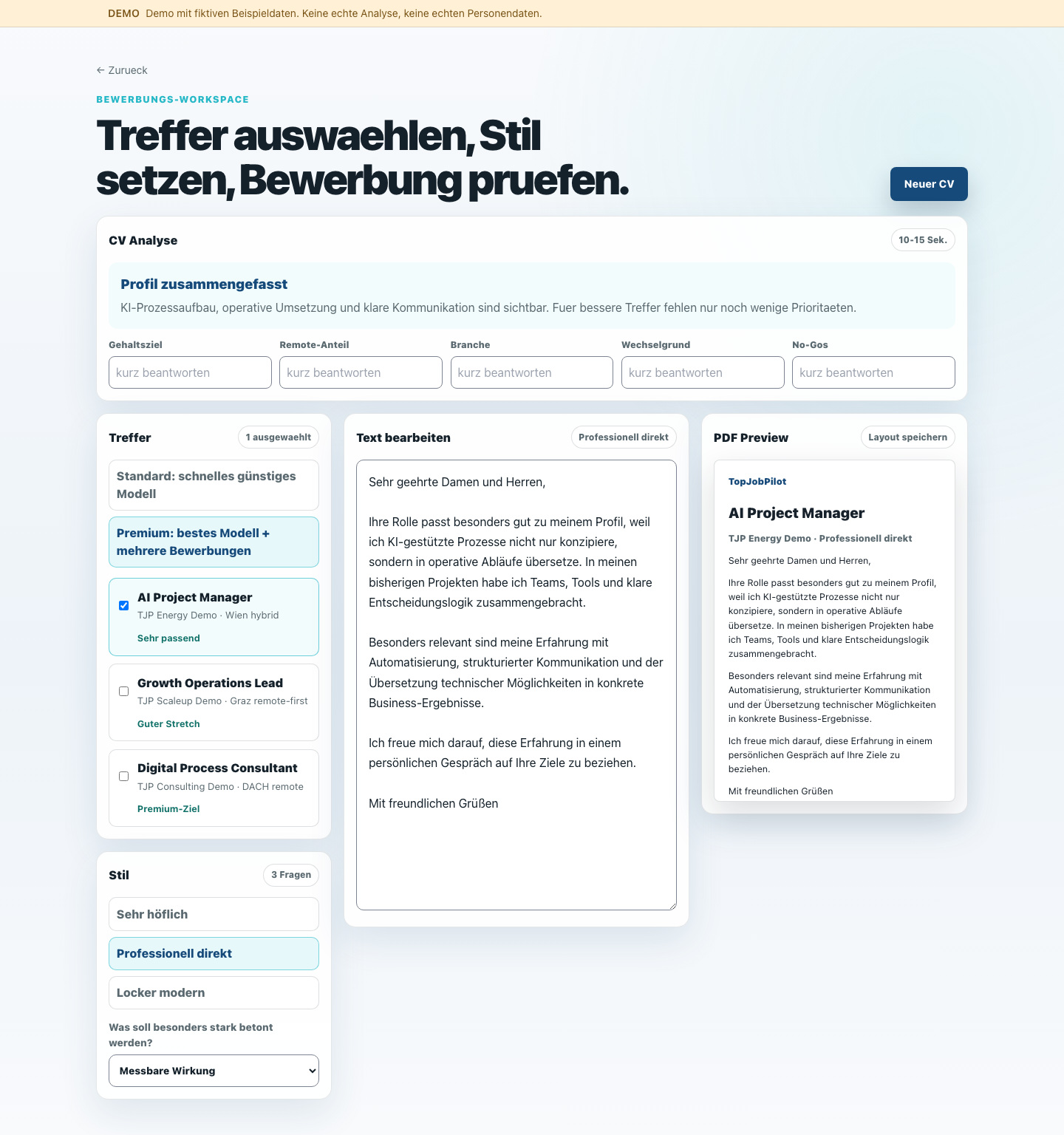TopJobPilot — Projektansicht